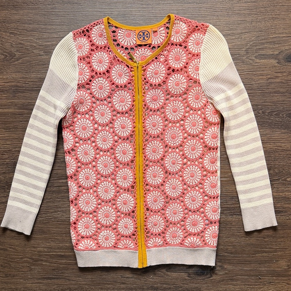 Tory Burch | Crochet front zip up sweater | S